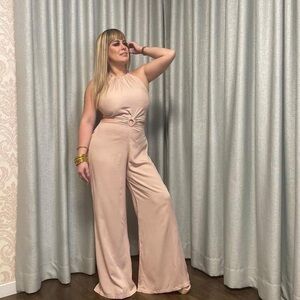 Cream One-Shoulder Palazzo Jumpsuit